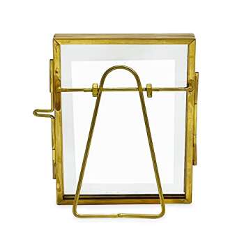 Isaac Jacobs 2x3, Antique Gold, Vintage Style Brass and Glass, Metal Floating Picture Frame (Vertica...