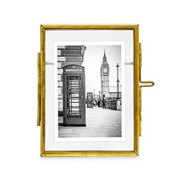 Isaac Jacobs 2x3, Antique Gold, Vintage Style Brass and Glass, Metal Floating Picture Frame (Vertical) with Locket Closure, for Photos, Art, & More, Tabletop Display (2x3 Antique Gold)