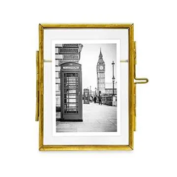Isaac Jacobs 2x3, Antique Gold, Vintage Style Brass and Glass, Metal Floating Picture Frame (Vertical) with Locket Closure, for Photos, Art, & More, Tabletop Display (2x3 Antique Gold)