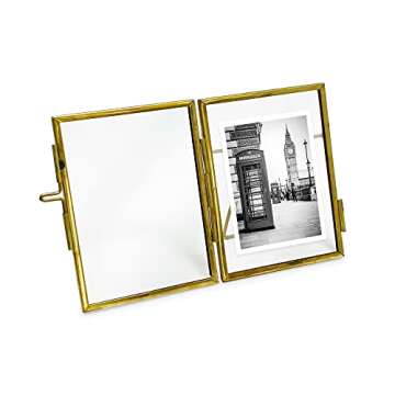 Isaac Jacobs 2x3, Antique Gold, Vintage Style Brass and Glass, Metal Floating Picture Frame (Vertical) with Locket Closure, for Photos, Art, & More, Tabletop Display (2x3 Antique Gold)