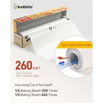 Katbite 12" x 262 ft Heavy Duty Non-Stick Parchment Paper Roll for Baking