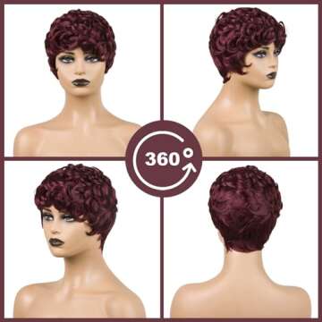 BOBCOO Short Pixie Cut Wigs for Black Women Short Curly Wig 99J Burgundy Pixie Cut Wigs Layered Pixie Wigs Wine Red Short Wigs(Burgundy)