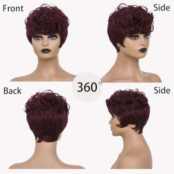 BOBCOO Short Pixie Cut Wigs for Black Women Short Curly Wig 99J Burgundy Pixie Cut Wigs Layered Pixie Wigs Wine Red Short Wigs(Burgundy)