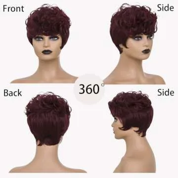 BOBCOO Short Pixie Cut Wigs for Black Women Short Curly Wig 99J Burgundy Pixie Cut Wigs Layered Pixie Wigs Wine Red Short Wigs(Burgundy)
