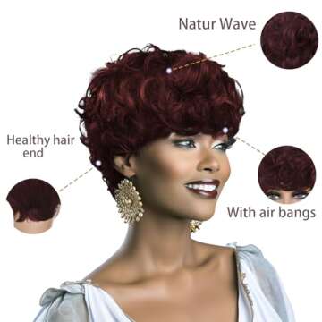 BOBCOO Short Pixie Cut Wigs for Black Women Short Curly Wig 99J Burgundy Pixie Cut Wigs Layered Pixie Wigs Wine Red Short Wigs(Burgundy)