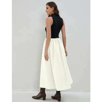 Lauweion Women's Summer Sleeveless Turtleneck Maxi Dress Patchwork Casual Flowy Mock Neck Tank Top Dress with Pockets Black-White