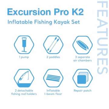 Intex 68309EP Excursion Pro K2 Inflatable Kayak Set: Includes Deluxe 86in Kayak Paddles and High-Output Pump – SuperTough PVC – Adjustable Bucket Seat – 2-Person – 400lb Weight Capacity