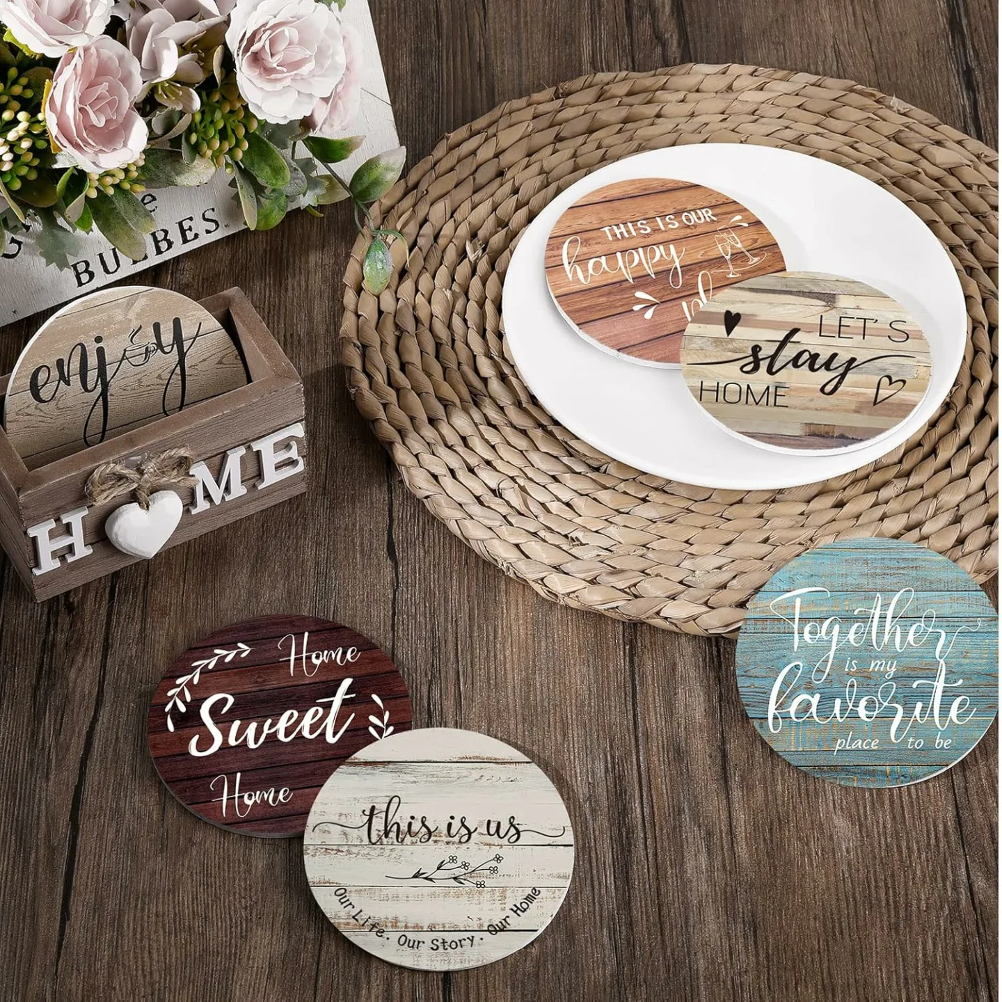 Wooden Heart Coasters Set - Perfect for Home Decor