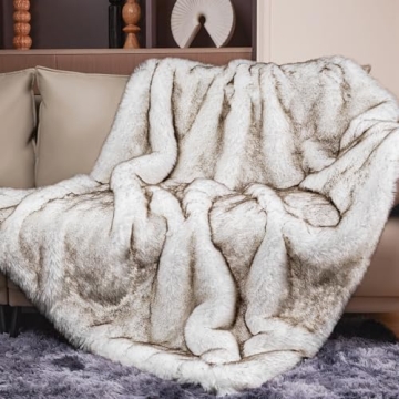 Touchat 1000GSM Faux Fur Throw Blanket, Super Thick Warm Cozy Heavy Blankets for Couch Bed Sofa, Plush Fuzzy Elegant Winter Reversible Mink Blanket for Living Room Bedroom 50''x60'', WhiteBrown