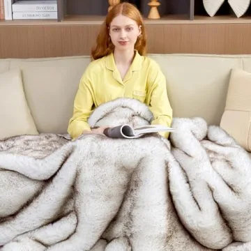 Touchat 1000GSM Faux Fur Throw Blanket, Super Thick Warm Cozy Heavy Blankets for Couch Bed Sofa, Plush Fuzzy Elegant Winter Reversible Mink Blanket for Living Room Bedroom 50''x60'', WhiteBrown