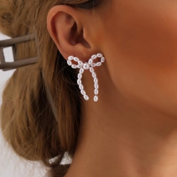 Crystal Rhinestone Pearl Bow Stud Earrings Elegant Sparkle