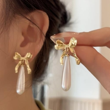 Crystal Rhinestone Pearl Bow Stud Earrings Elegant Sparkle