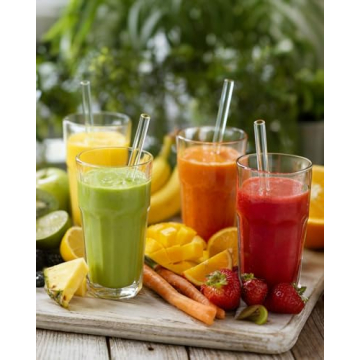 18-Pack Glass Straws, Reusable Clear Glass Drinking Straws Set, 8.5 Inch x 10mm - Includes 8 Straigh...