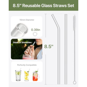 18-Pack Reusable Glass Straws Set for Eco-Friendly Sipping