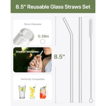 18-Pack Reusable Glass Straws Set for Eco-Friendly Sipping