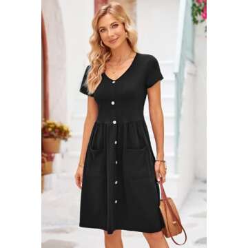 OUGES Summer Midi Dress with Pockets for Women