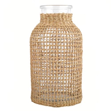 DOITOOL Glass Flower Vase with Rattan Cover,Tall Glass Vase Boho Decoration,Farmhouse Flower Bud Vas...