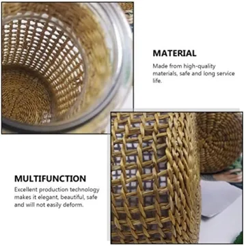 DOITOOL Glass Flower Vase with Rattan Cover,Tall Glass Vase Boho Decoration,Farmhouse Flower Bud Vase,Floral Container Decorative Vase for Floral Arrangements Housewarming Wedding Party Home Decor (S)