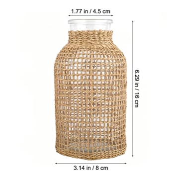 DOITOOL Glass Flower Vase with Rattan Cover,Tall Glass Vase Boho Decoration,Farmhouse Flower Bud Vase,Floral Container Decorative Vase for Floral Arrangements Housewarming Wedding Party Home Decor (S)