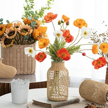 DOITOOL Glass Flower Vase with Rattan Cover,Tall Glass Vase Boho Decoration,Farmhouse Flower Bud Vase,Floral Container Decorative Vase for Floral Arrangements Housewarming Wedding Party Home Decor (S)