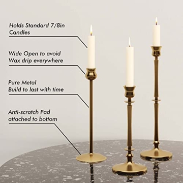 Brass Taper Candle Holders Set of 3 for Home Decor