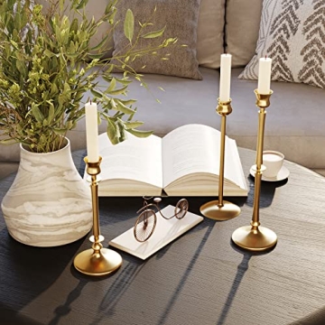Brass Taper Candle Holders Set of 3 for Home Decor