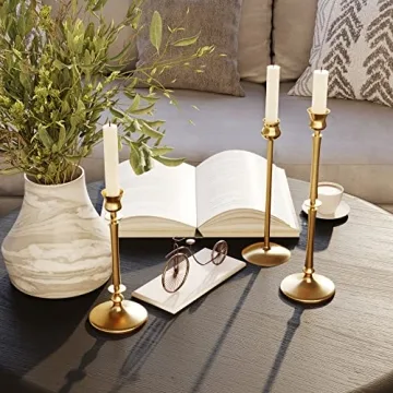 Brass Taper Candle Holders Set of 3 for Home Decor