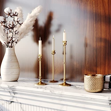 Brass Taper Candle Holders Set of 3 for Home Decor
