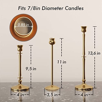Brass Taper Candle Holders Set of 3 for Home Decor