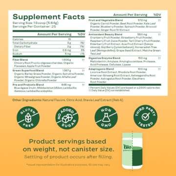 Bloom Nutrition Superfood Greens Powder, Digestive Enzymes with Probiotics and Prebiotics, Gut Health, Bloating Relief for Women, Chlorella, Green Juice Mix with Beet Root Powder, 25 SVG, Mango