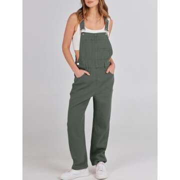 ANRABESS Womens Jean Overalls Loose Fit Adjustable Strap Denim Jumpsuits Rompers Bib Overall 2025 Spring Fashion Work Outfits Army Green Large
