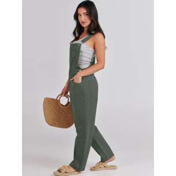 ANRABESS Womens Jean Overalls Loose Fit Adjustable Strap Denim Jumpsuits Rompers Bib Overall 2025 Spring Fashion Work Outfits Army Green Large