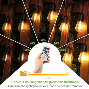 Larkvue 48FT Dimmable Outdoor String Lights with Remote