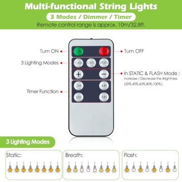 Larkvue 48FT Dimmable Outdoor String Lights with Remote