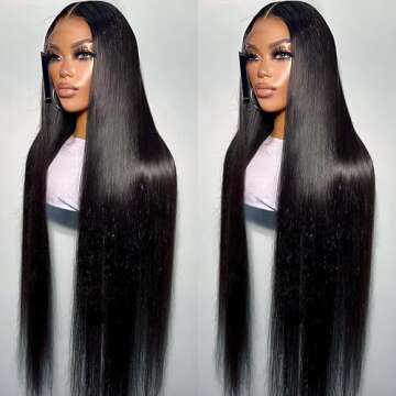 100% Human Hair 28 Inch Straight Lace Front Wigs Human Hair Pre Plucked 180 Density 13x4 HD Lace Fro...