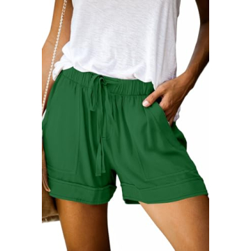 Green Shorts Women Summer Casual High Waisted Drawstring Elastic Waist Cute Lounge Short with Pocket...