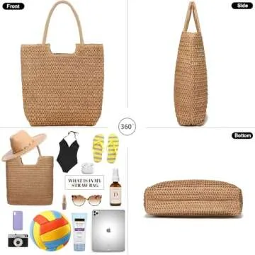 YAVCOOL Straw Beach Bags for Women Woven Beach Tote Bag Casual Boho Large Shoulder Handbags Purse for Vacation Holiday