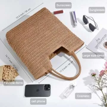 YAVCOOL Straw Beach Bags for Women Woven Beach Tote Bag Casual Boho Large Shoulder Handbags Purse for Vacation Holiday