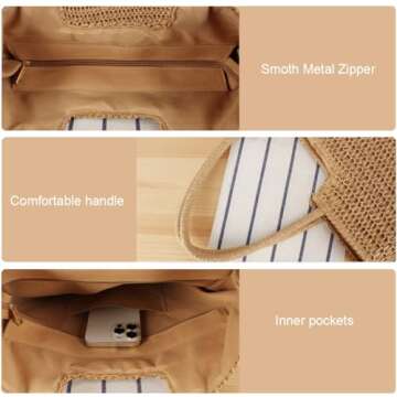 YAVCOOL Straw Beach Bags for Women Woven Beach Tote Bag Casual Boho Large Shoulder Handbags Purse for Vacation Holiday