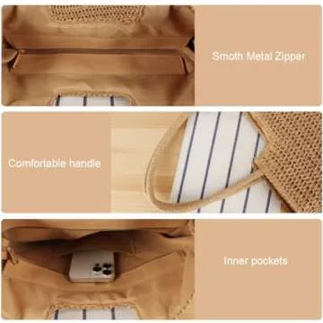 YAVCOOL Straw Beach Bags for Women Woven Beach Tote Bag Casual Boho Large Shoulder Handbags Purse for Vacation Holiday