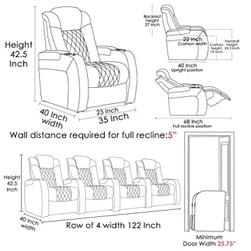 Weilianda Top Grain Leather Dual Power Recliner for Movies
