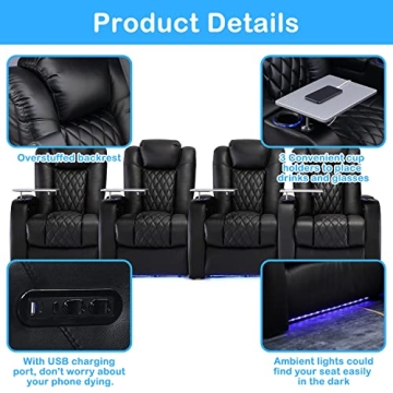 Weilianda Top Grain Leather Dual Power Recliner for Movies