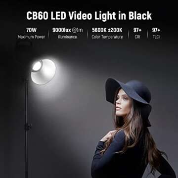 NEEWER Upgraded CB60 70W LED Video Light, 5600K Daylight COB Continuous Output Lighting with Bowens ...
