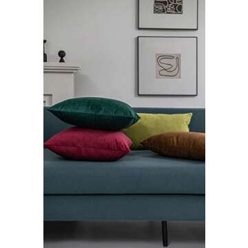 DEZENE Decorative Pillow Covers 18x18 Green: 2 Pack Cozy Soft Velvet Square Throw Pillow Cases for Farmhouse Home Decor
