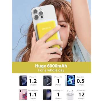 6000mah Ultra Slim Built in Cables Power Bank, Card Size Built in USB C Cords Battery Pack Portable Charger for Phones, 3 Output External Battery Pack Compatible with iPhone, Samsung, Google, Yellow