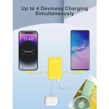 6000mah Ultra Slim Built in Cables Power Bank, Card Size Built in USB C Cords Battery Pack Portable Charger for Phones, 3 Output External Battery Pack Compatible with iPhone, Samsung, Google, Yellow