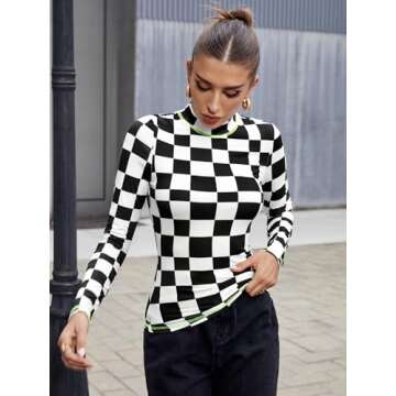 Floerns Women's Long Sleeve Mock Neck Slim Snakeskin T-Shirt Tops
