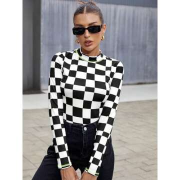 Floerns Women's Long Sleeve Mock Neck Slim Snakeskin T-Shirt Tops