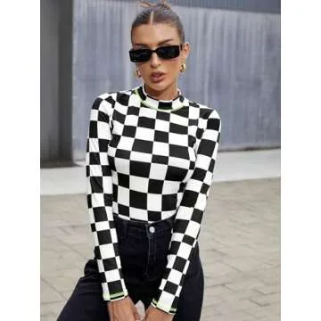 Floerns Women's Long Sleeve Mock Neck Slim Snakeskin T-Shirt Tops