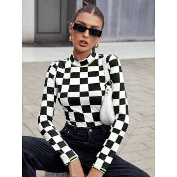Floerns Women's Long Sleeve Mock Neck Slim Snakeskin T-Shirt Tops